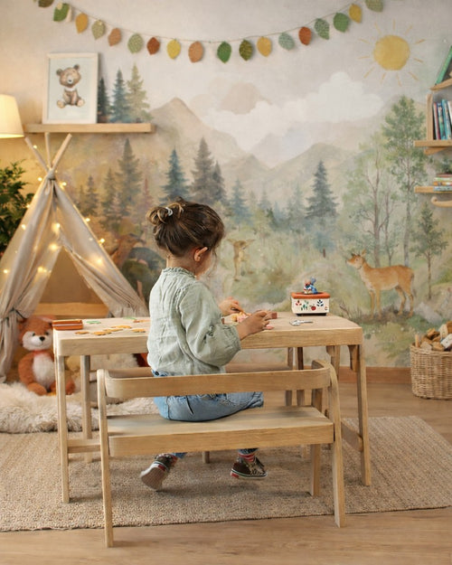 Banc enfant en bois massif | Banc Montessori naturel – Fabriqué en France